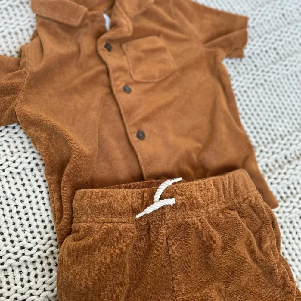 Old Navy Warm Brown Collared Shirt and Short Set Size 2T